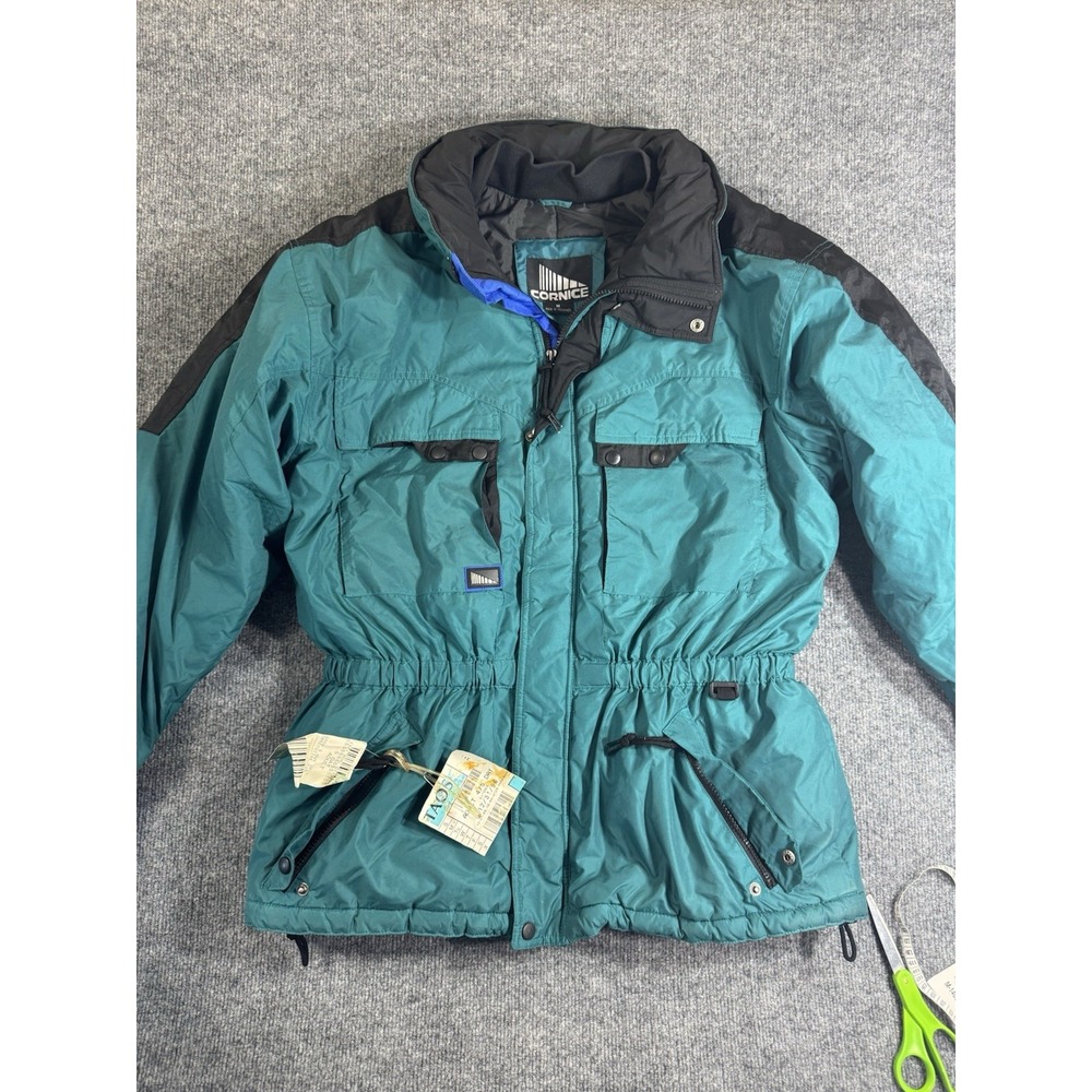 Vintage 90s Cornice Ski Jacket Mens M Teal Black Colorblock Snowboard Coat